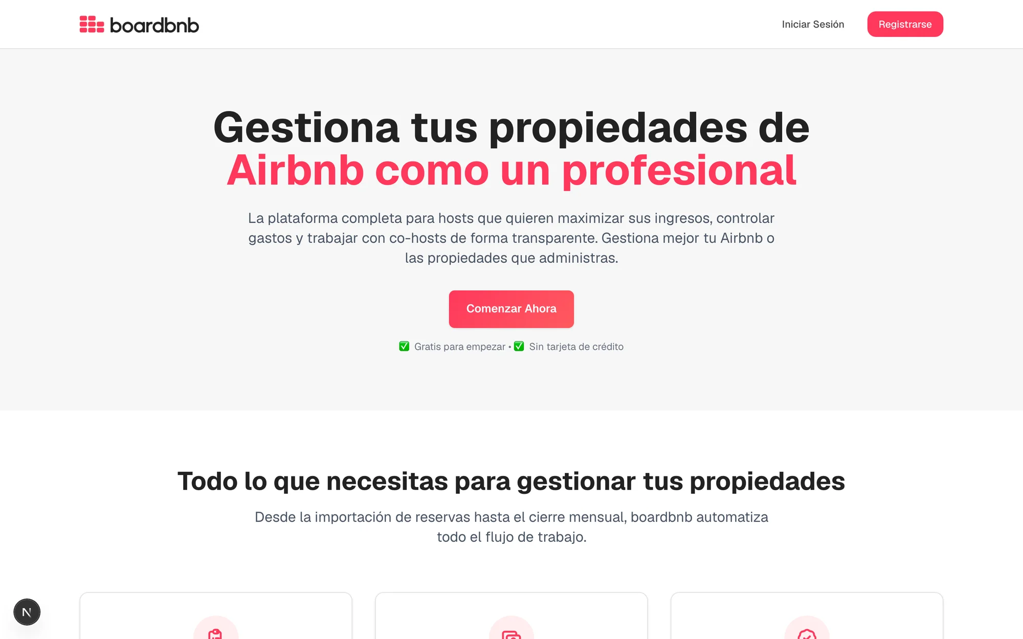 Landing page with the value proposition for professional hosts