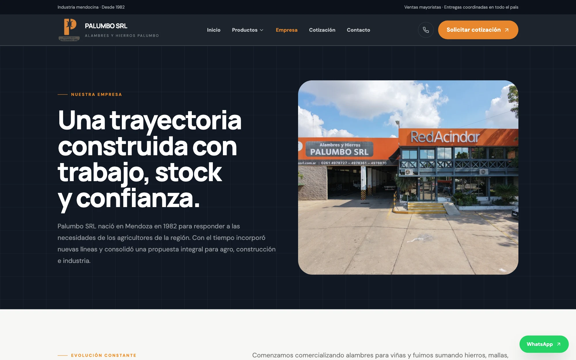 Company page with the story since 1982