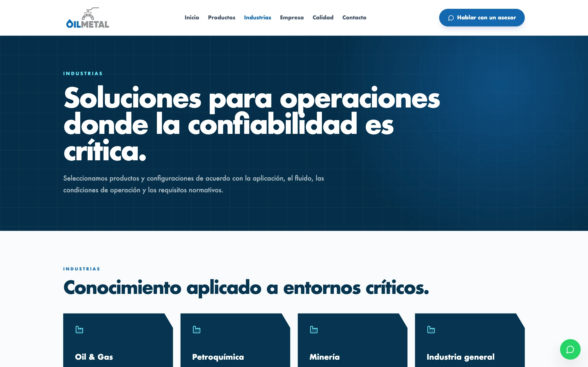 Página de industrias: Oil & Gas, petroquímica, minería e industria general