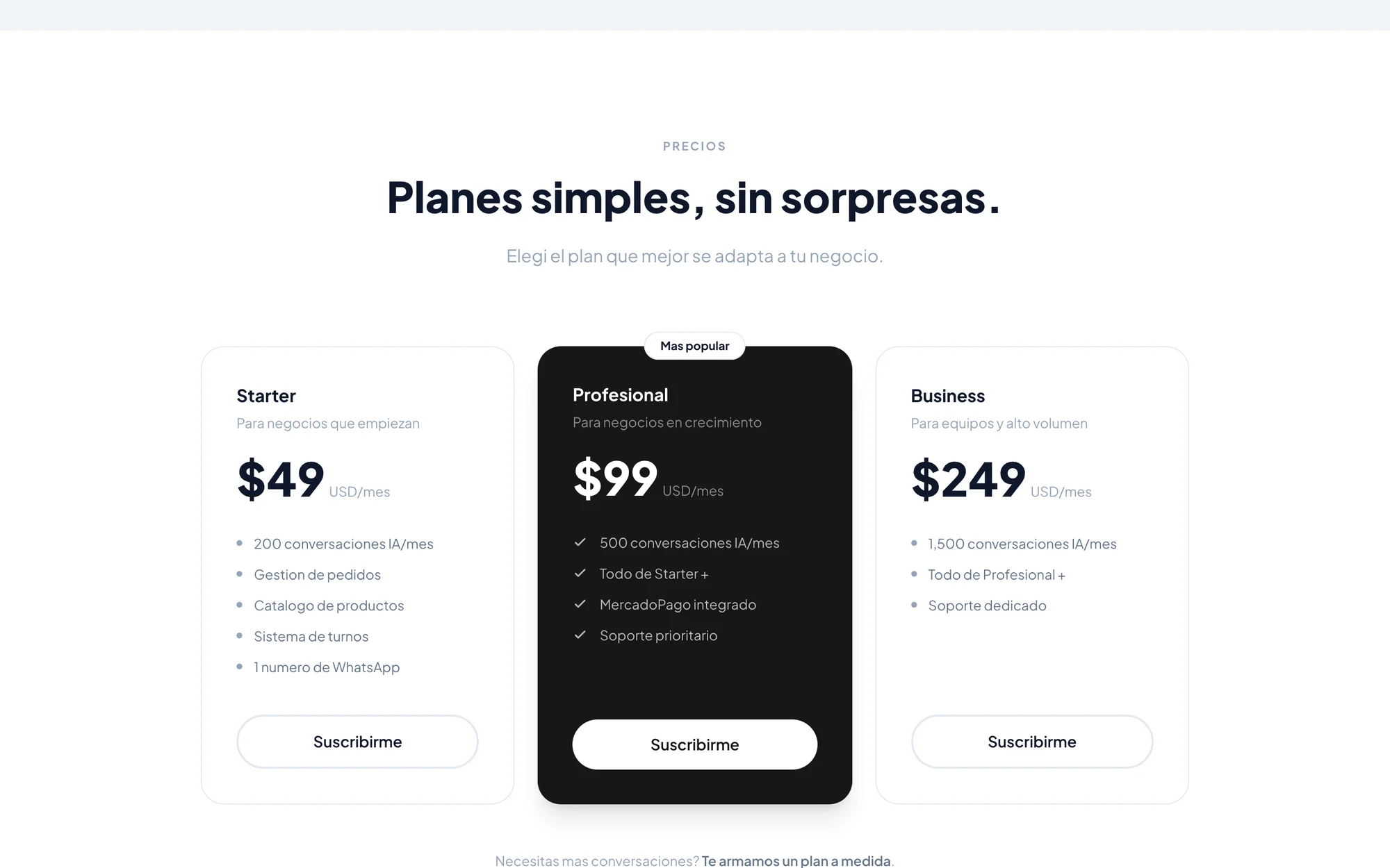 Planes con suscripción integrada vía MercadoPago
