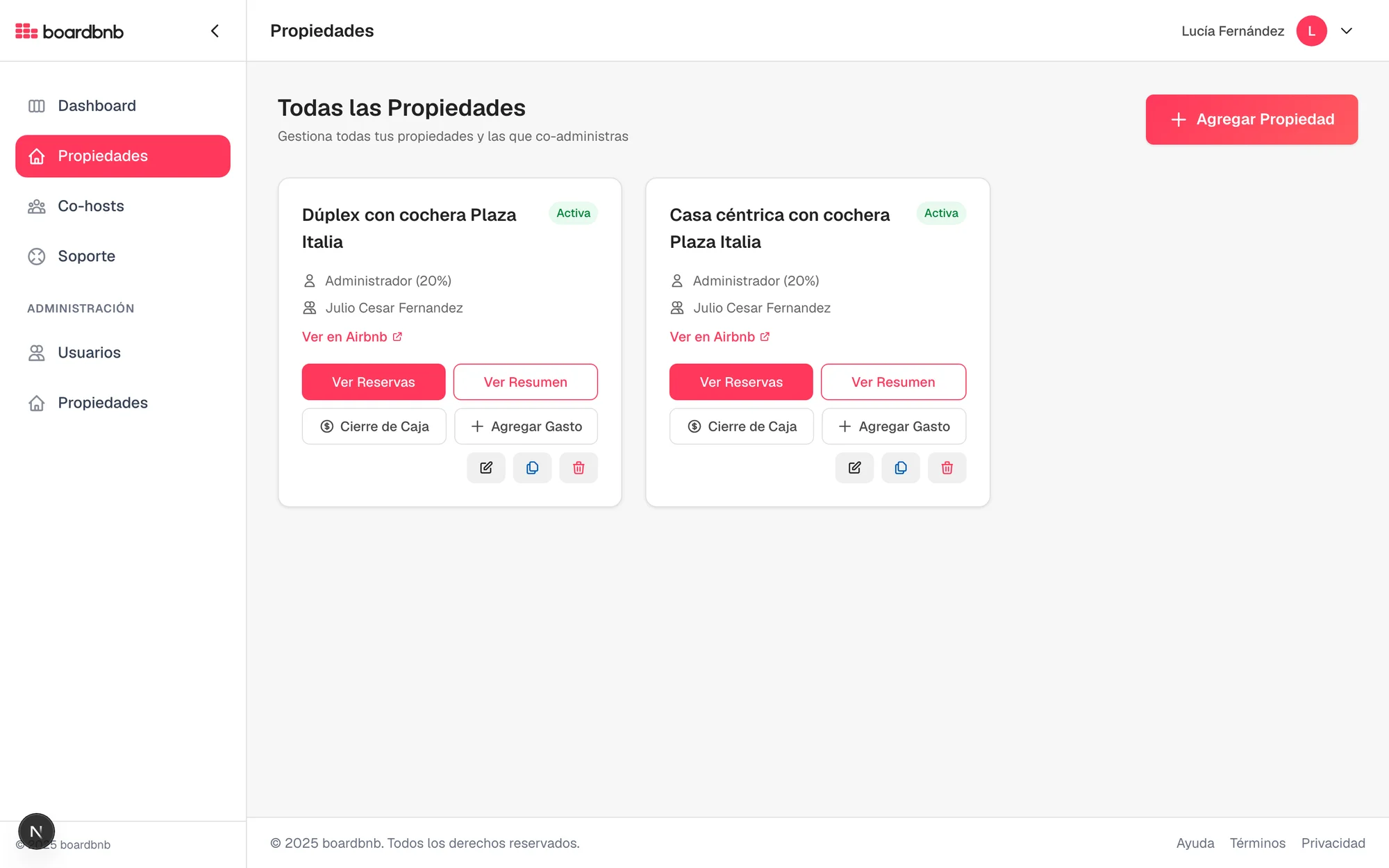 Property list with quick access to bookings, summary and cash closing
