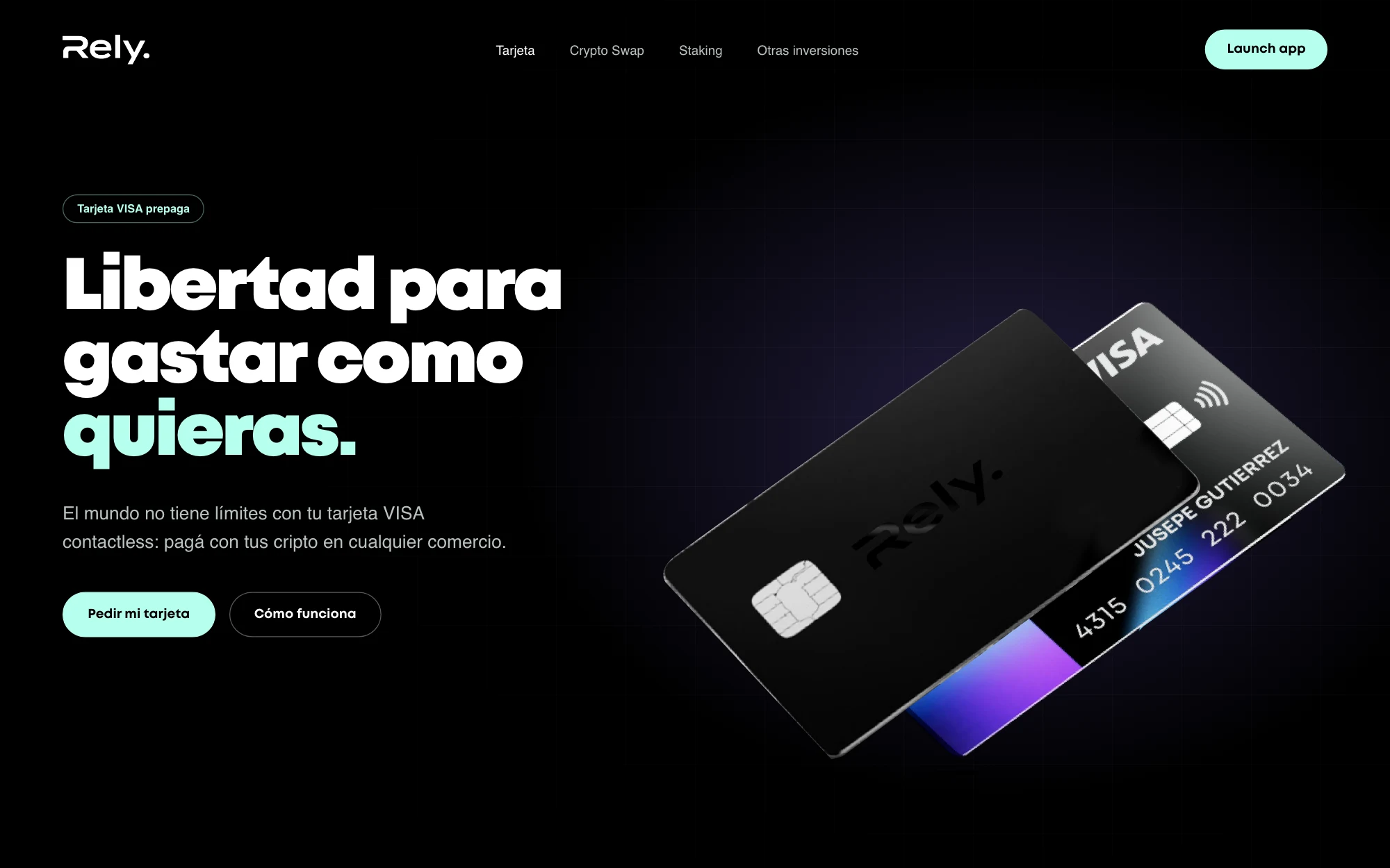 Landing page: contactless prepaid VISA card to spend crypto