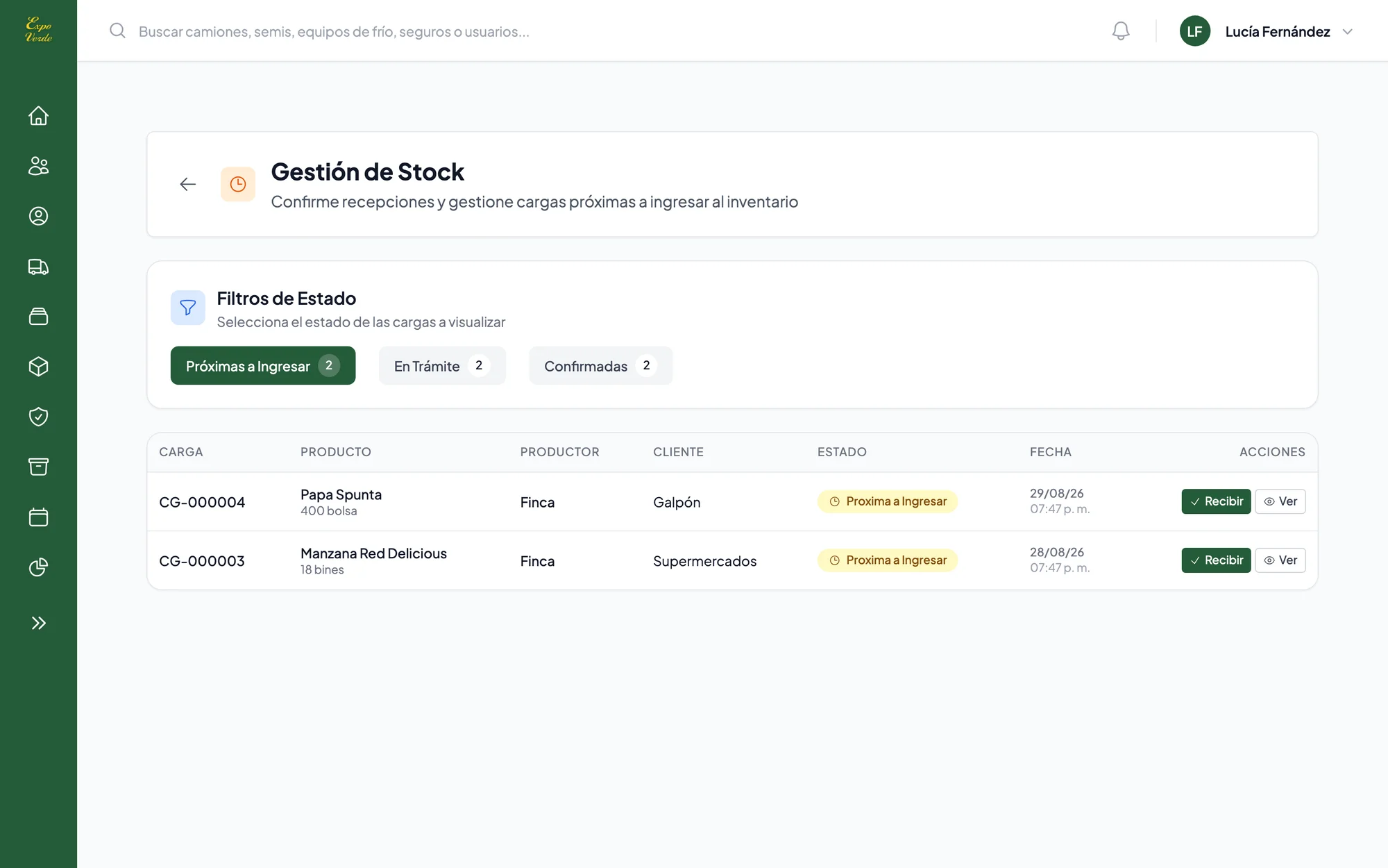 Load management by status across the logistics chain